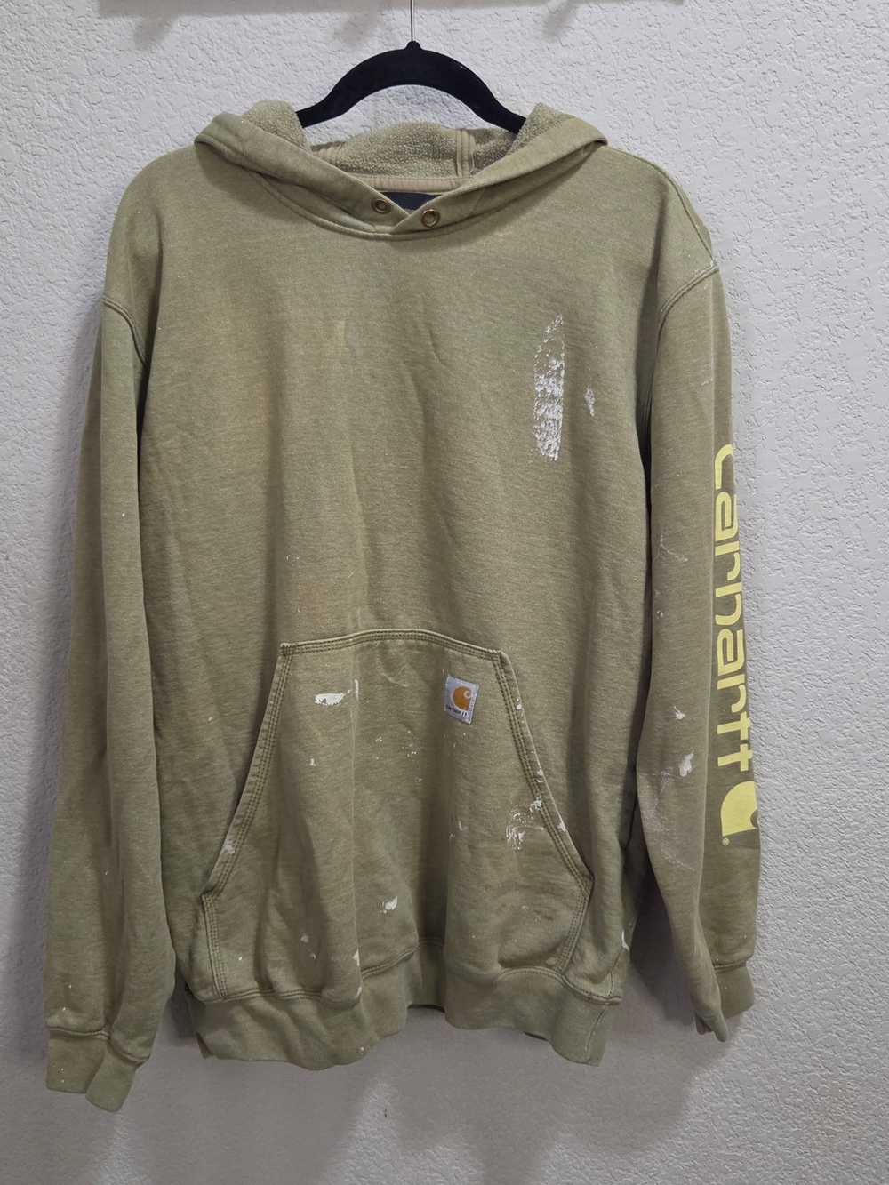 Carhartt Men’s Hooded Sweatshirt in Olive Green with Yellow Logo